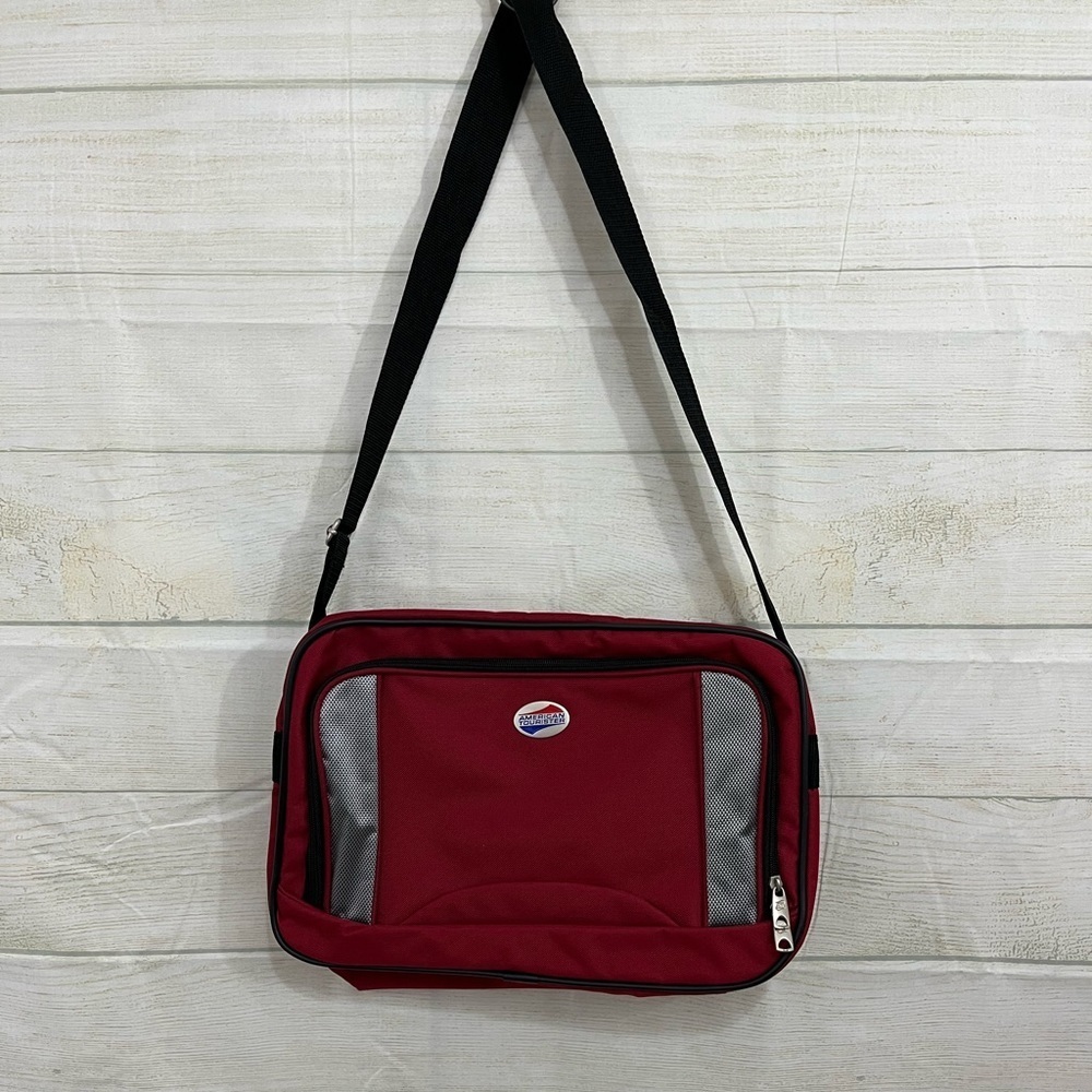 American Tourister Red Canvas Carry On Shoulder Travel Bag
